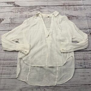 White Sheer linen Blouse by free people size extra small